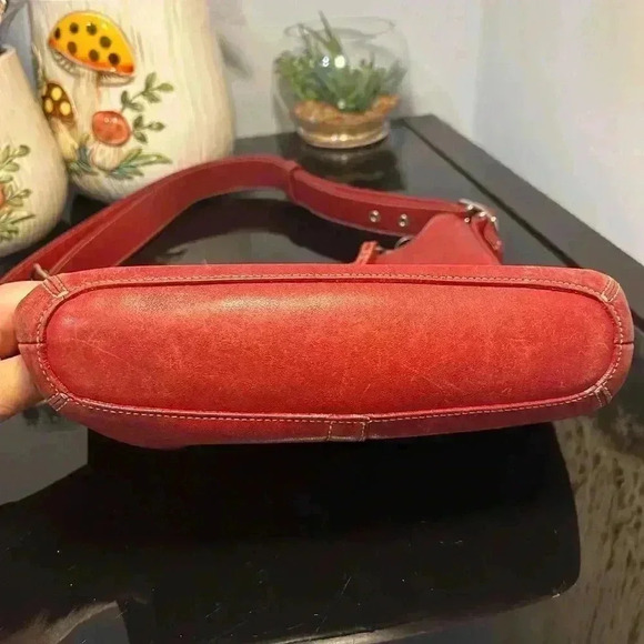 COACH Slim Legacy Red  Leather Handbag With Double Handles - Picture 4 of 8